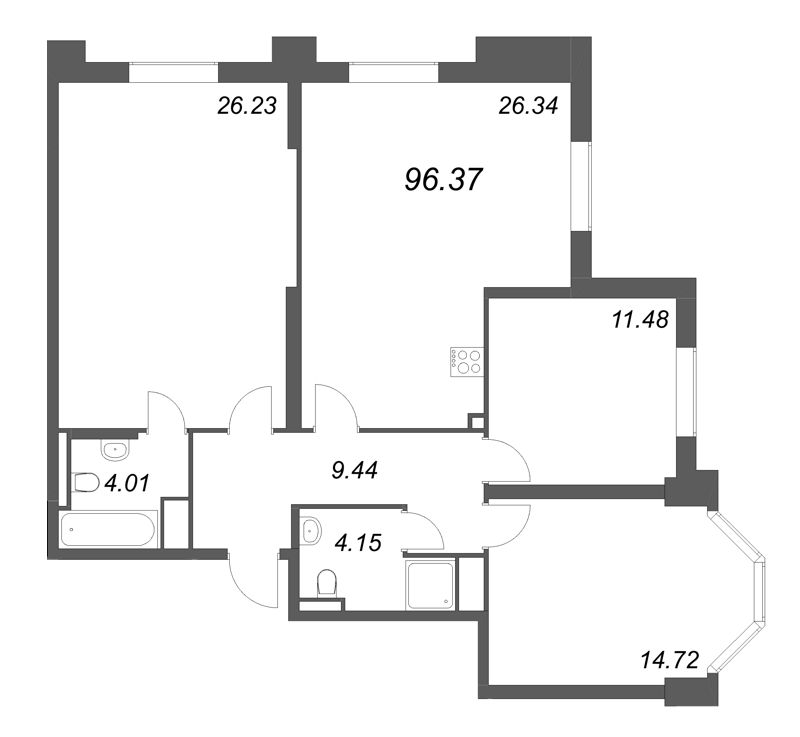 4 ккв (Евро) 96,4 м²