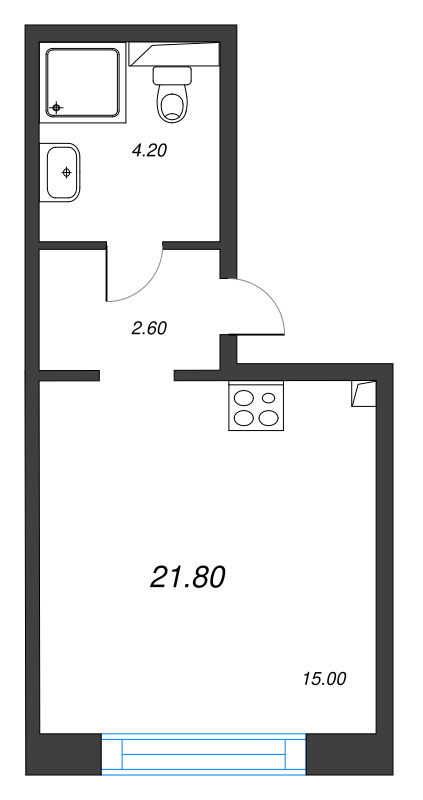 Студия 21,8 м²