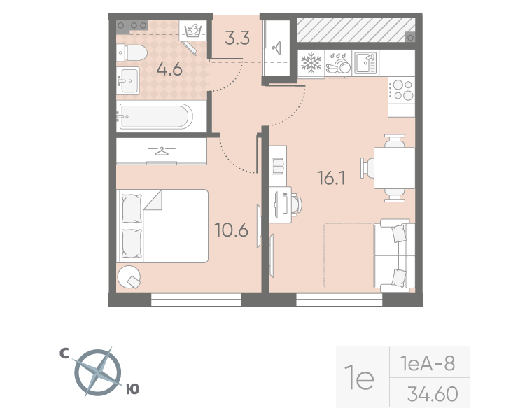 2 ккв (Евро) 34,6 м²