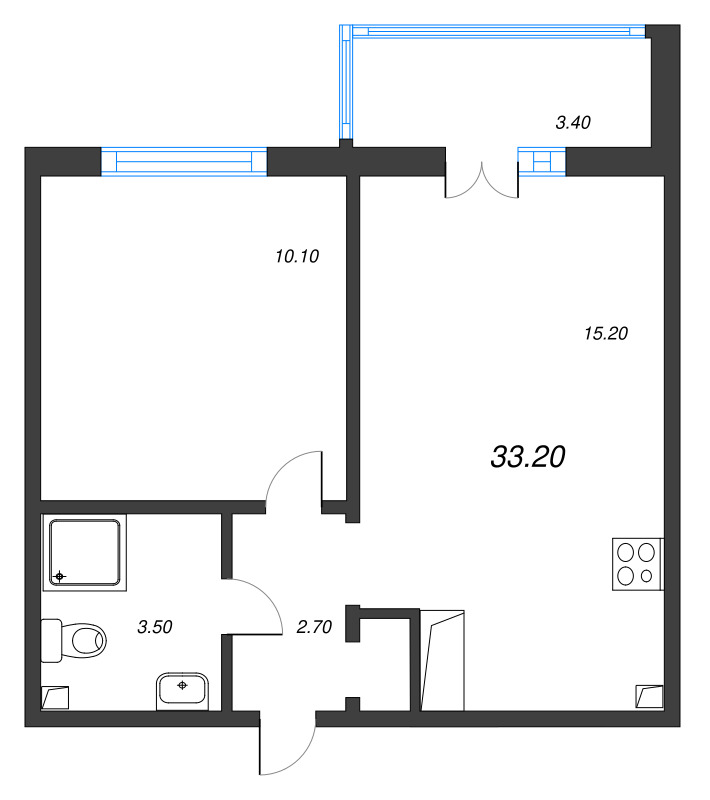 2 ккв (Евро) 33,2 м²