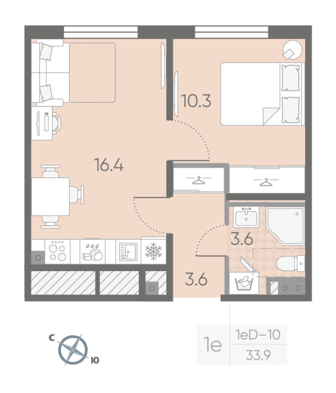 2 ккв (Евро) 33,9 м²