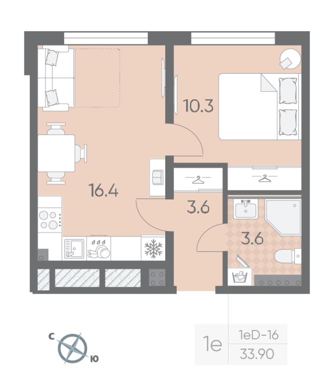 2 ккв (Евро) 33,9 м²