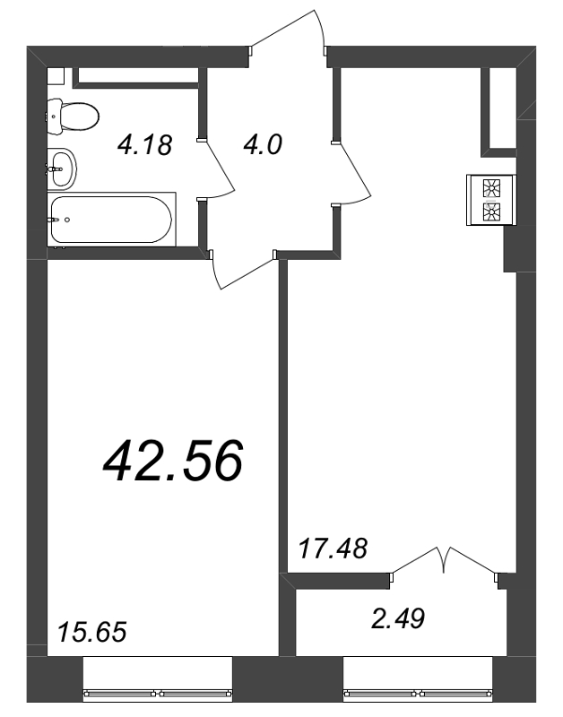 2 ккв (Евро) 42,2 м²