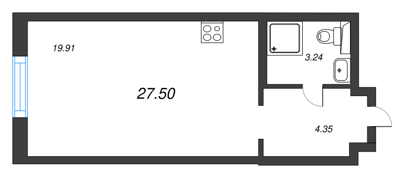 Студия 27,5 м²