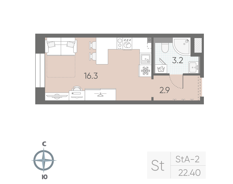 Студия 22,4 м²