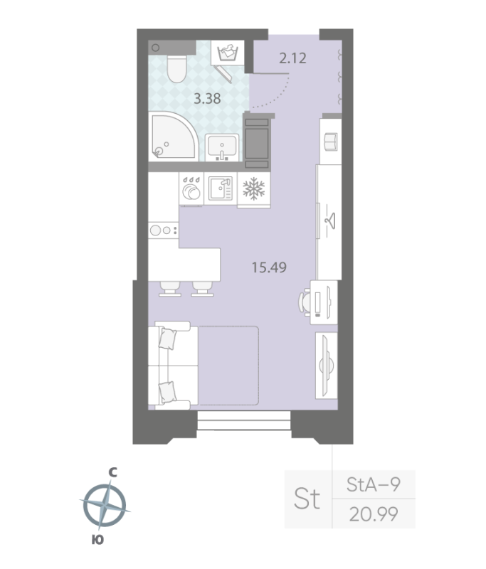 Студия 21 м²
