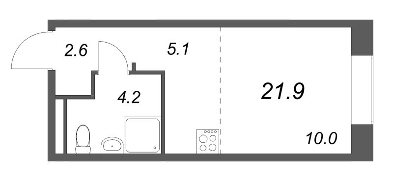 Студия 21,9 м²