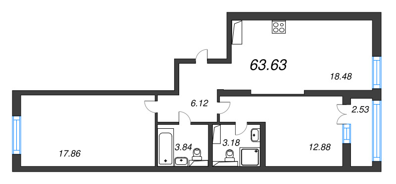 3 ккв (Евро) 63,6 м²