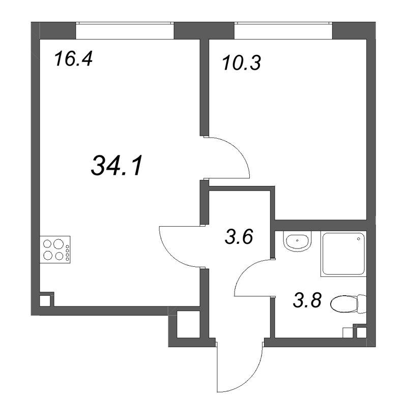 2 ккв (Евро) 34,1 м²