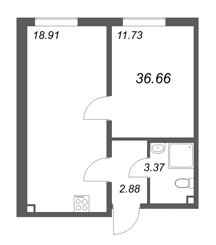 2 ккв (Евро) 36,7 м²