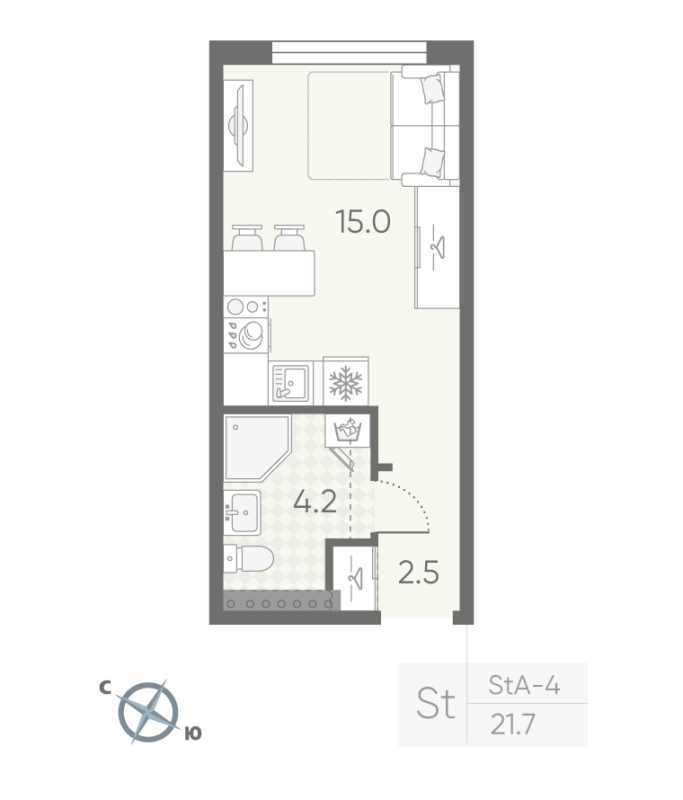 Студия 21,7 м²