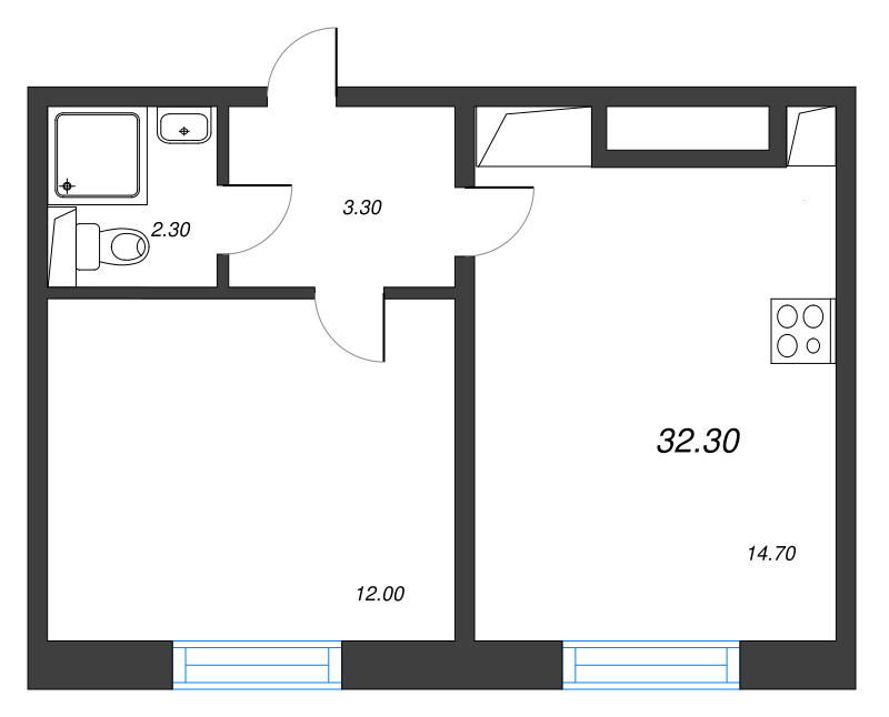 1 ккв 32,3 м²
