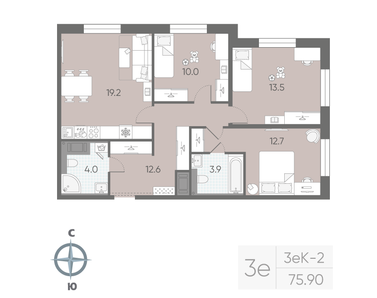 4 ккв (Евро) 75,9 м²