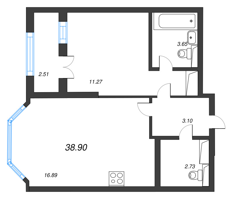 2 ккв (Евро) 38,9 м²