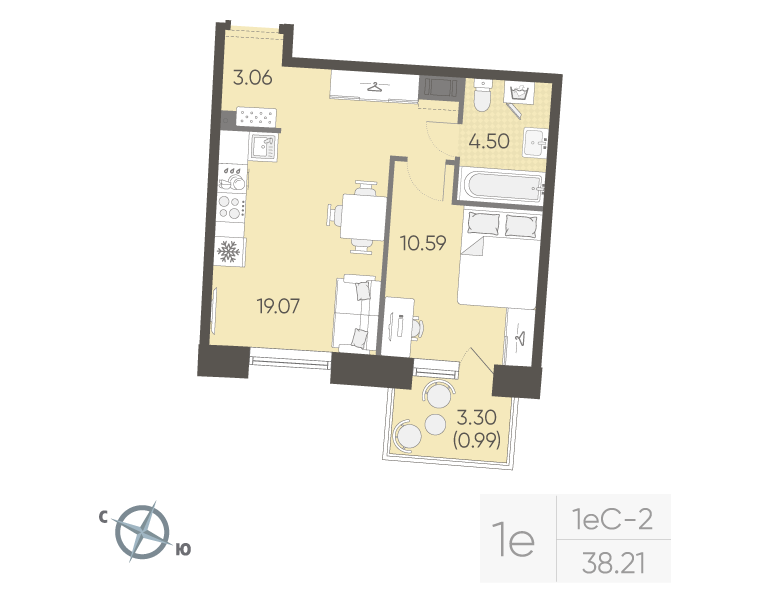 2 ккв (Евро) 38,2 м²