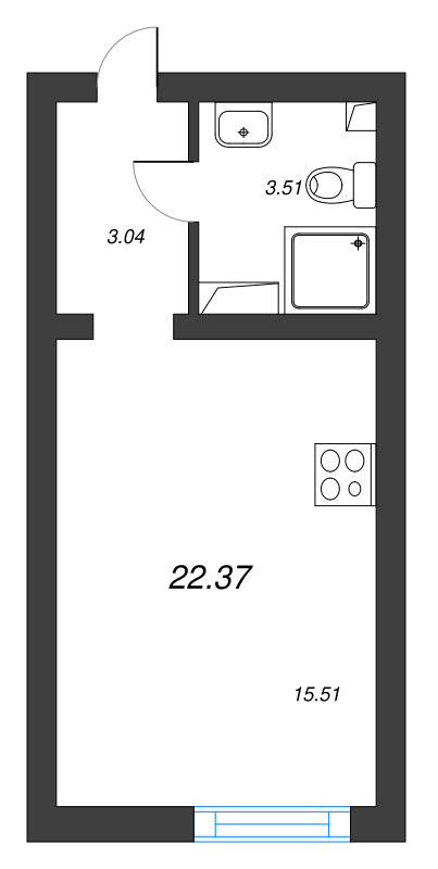 Студия 22,1 м²