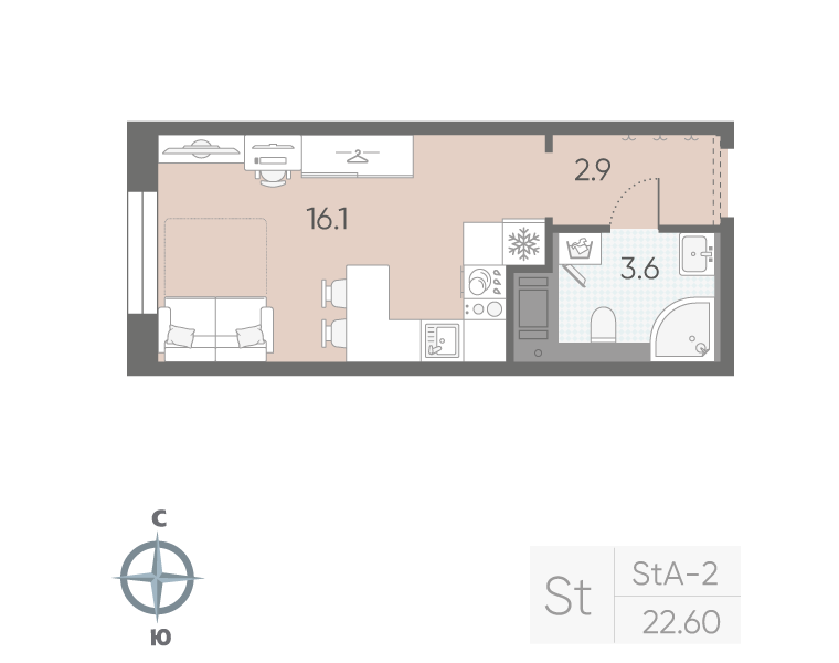 Студия 22,6 м²