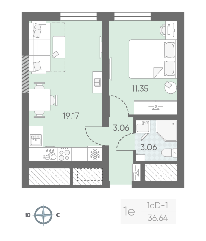 2 ккв (Евро) 36,8 м²
