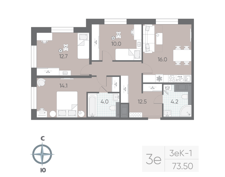 4 ккв (Евро) 73,5 м²