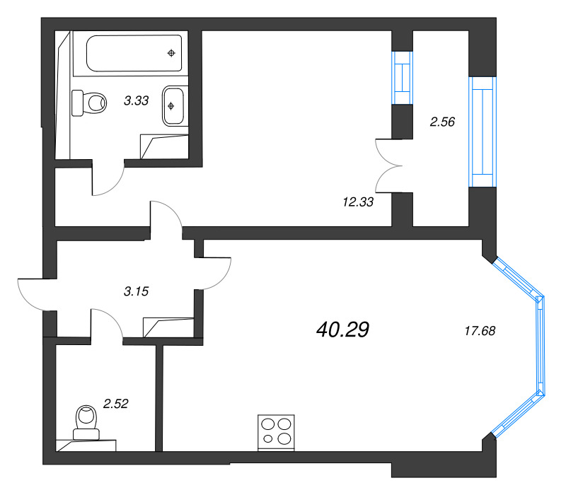 2 ккв (Евро) 40,3 м²