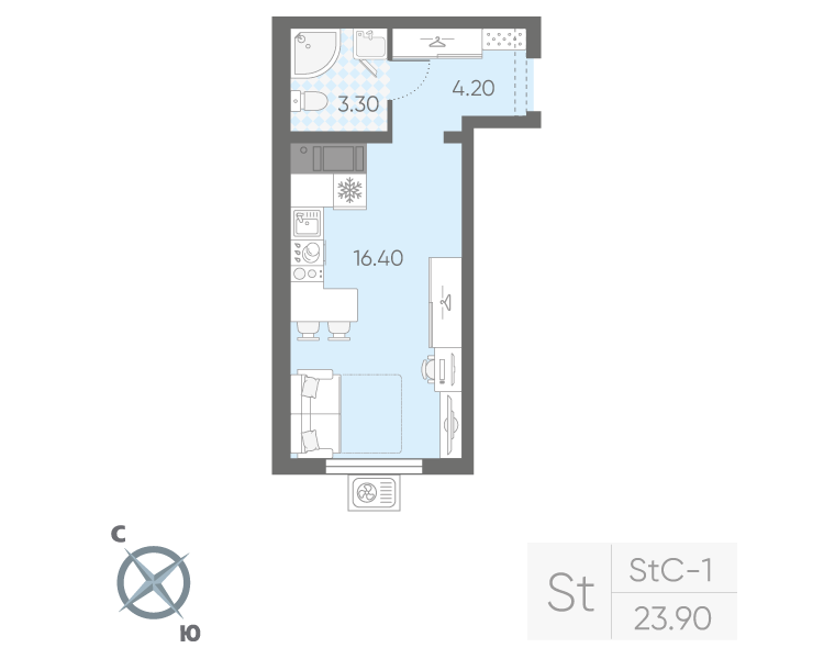 Студия 23,9 м²