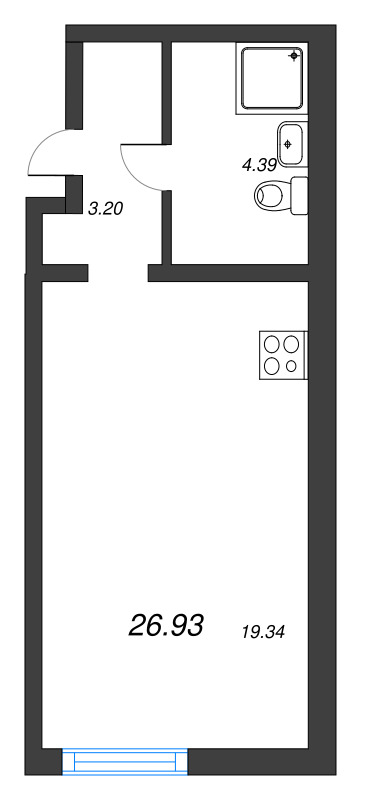 Студия 26,9 м²
