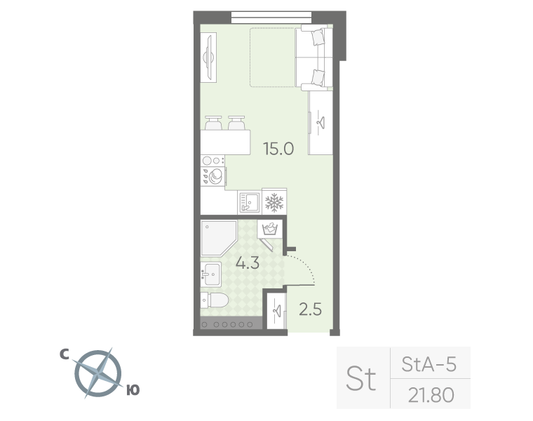 Студия 21,8 м²