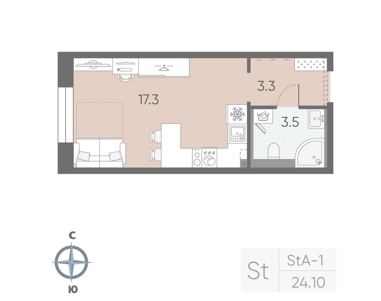 Студия 24,1 м²