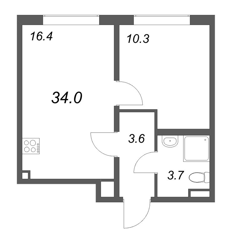 2 ккв (Евро) 34 м²