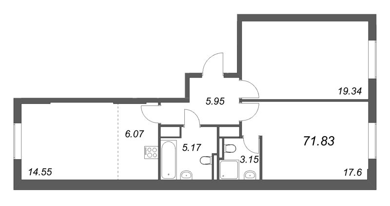 3 ккв (Евро) 71,8 м²