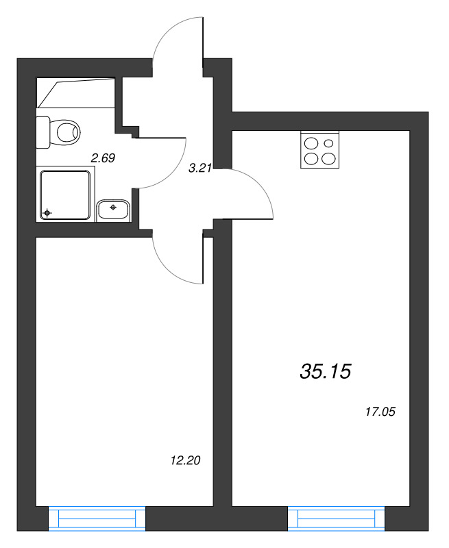 2 ккв (Евро) 35,2 м²