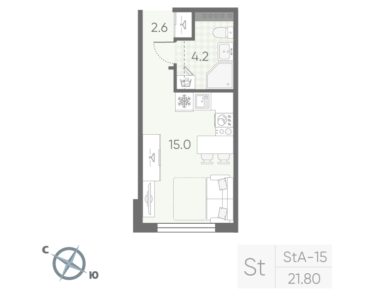 Студия 21,8 м²