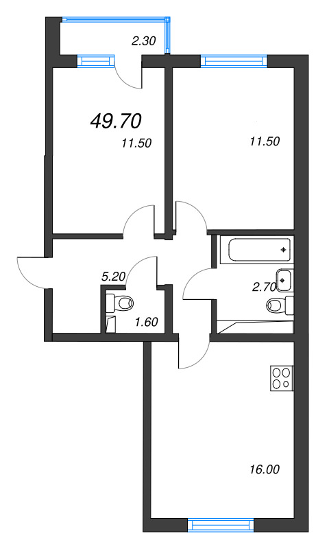 3 ккв (Евро) 49,7 м²