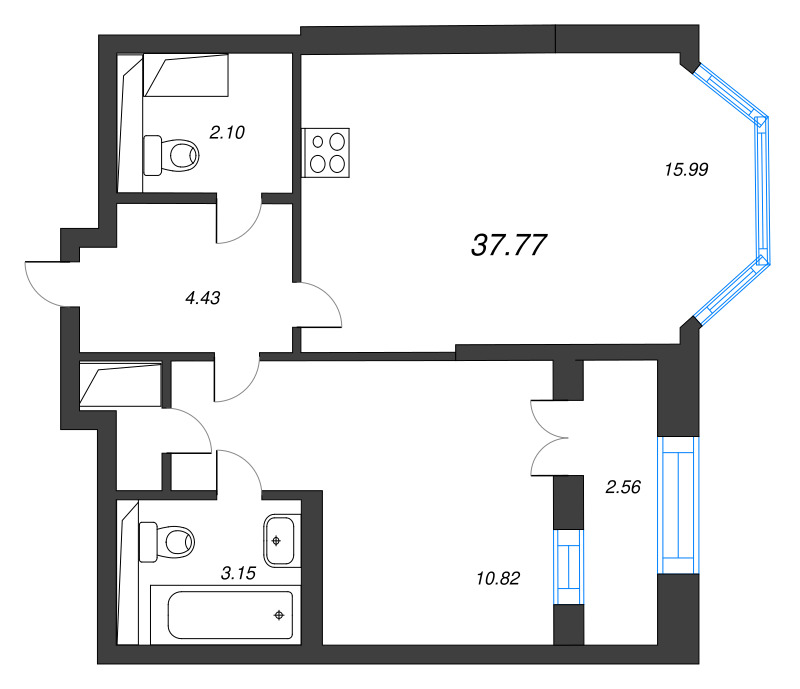 2 ккв (Евро) 37,8 м²
