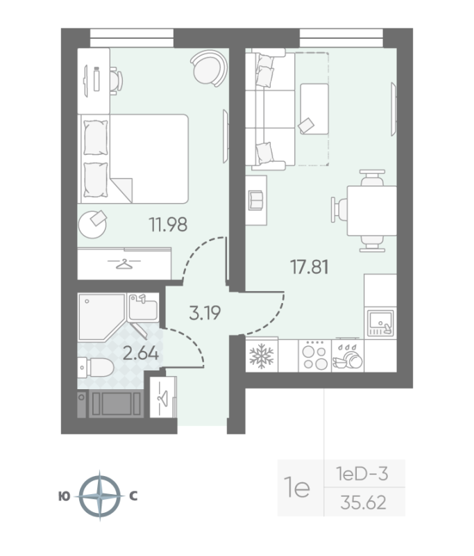 2 ккв (Евро) 35,7 м²