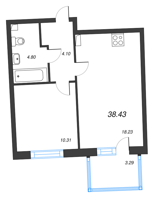 2 ккв (Евро) 38,4 м²