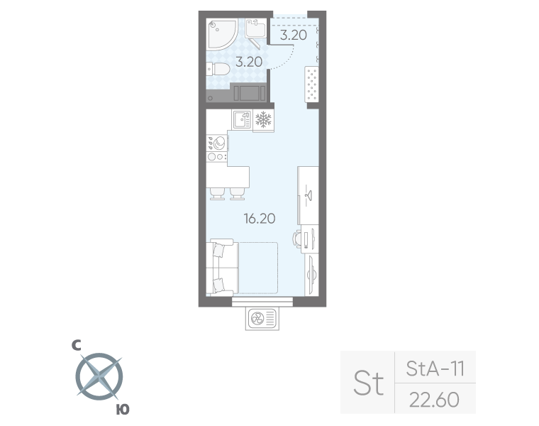 Студия 22,6 м²