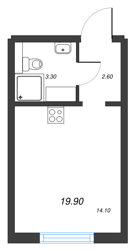Студия 19,9 м²