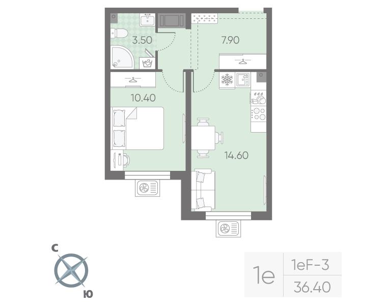 1 ккв 36,4 м²