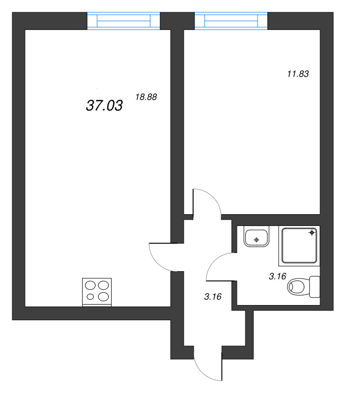 2 ккв (Евро) 37 м²