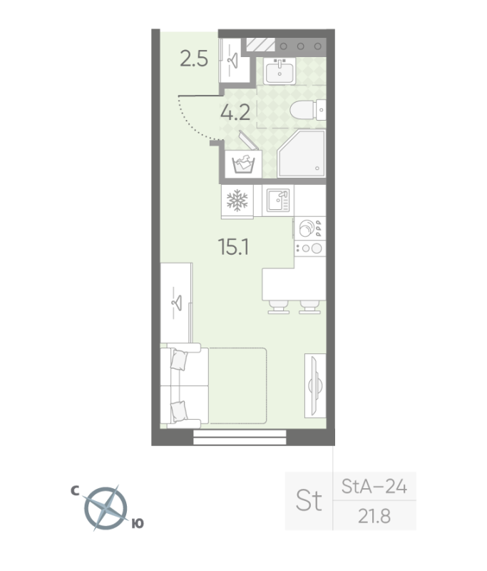 Студия 21,8 м²