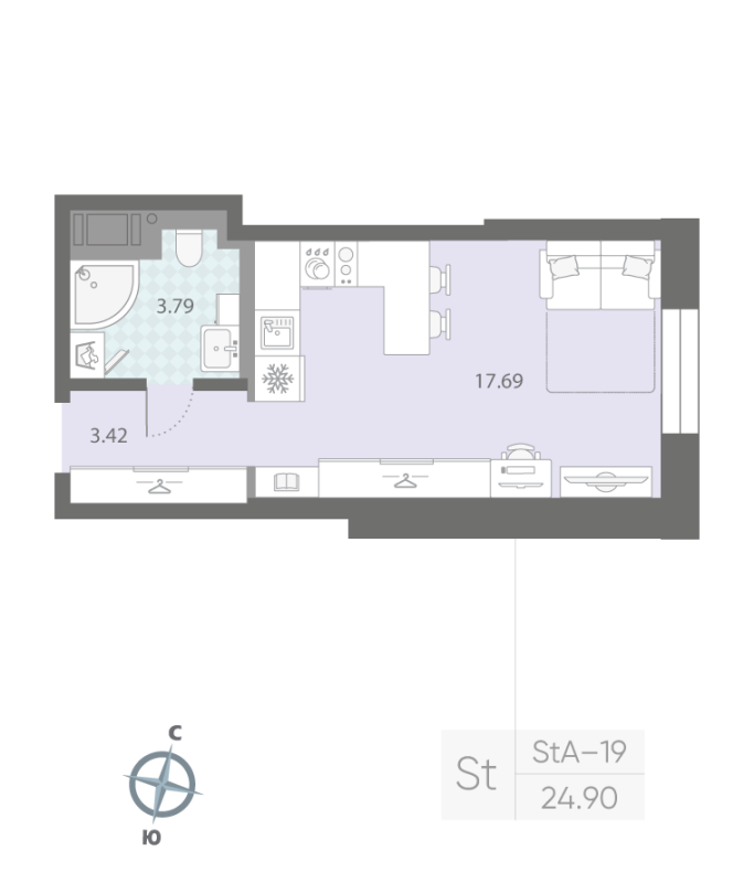 Студия 24,9 м²