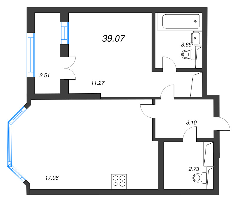 1 ккв 39,1 м²