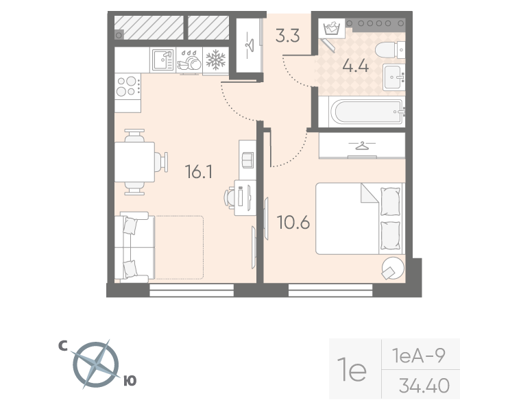 2 ккв (Евро) 34,4 м²