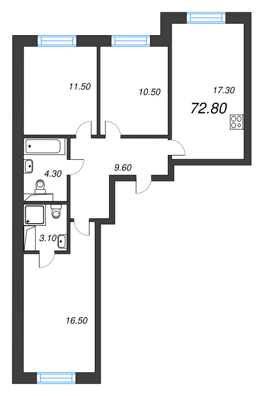 4 ккв (Евро) 72,8 м²