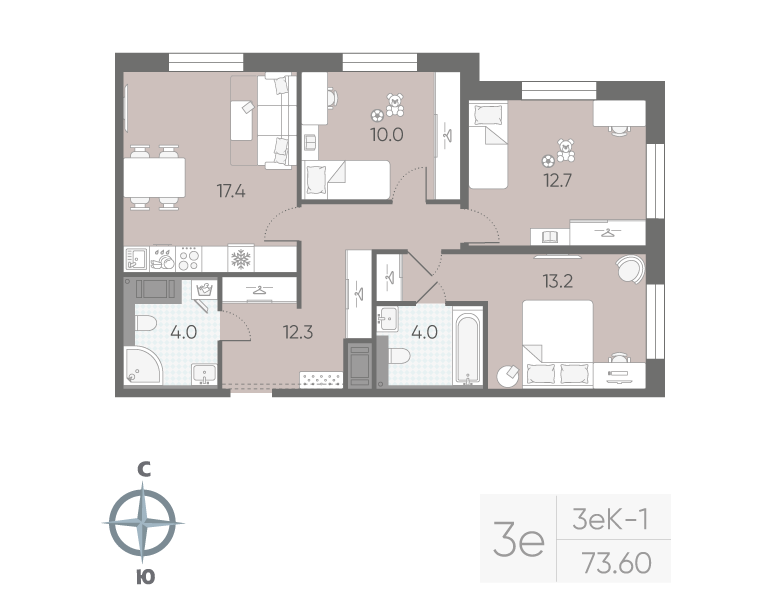 4 ккв (Евро) 73,6 м²
