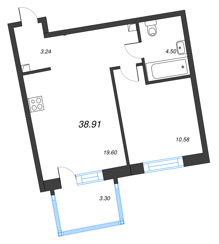 2 ккв (Евро) 38,9 м²