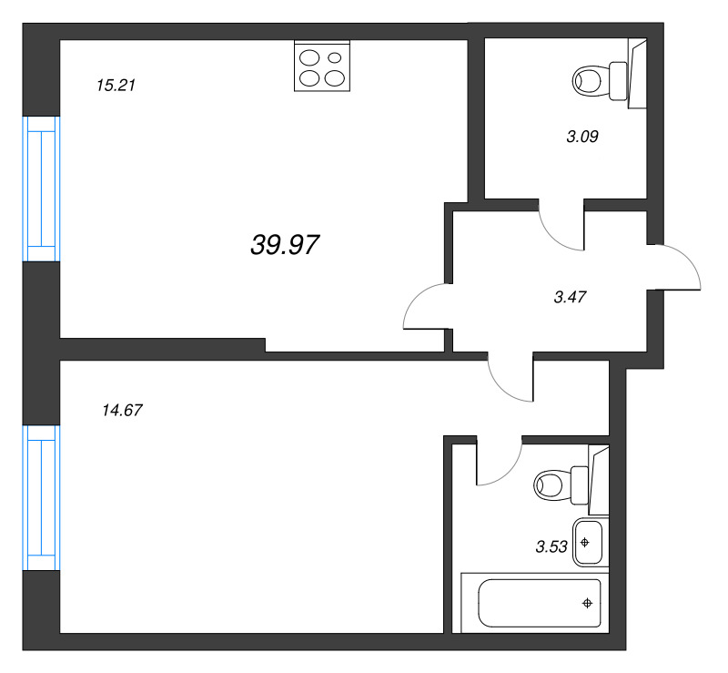 2 ккв (Евро) 40 м²