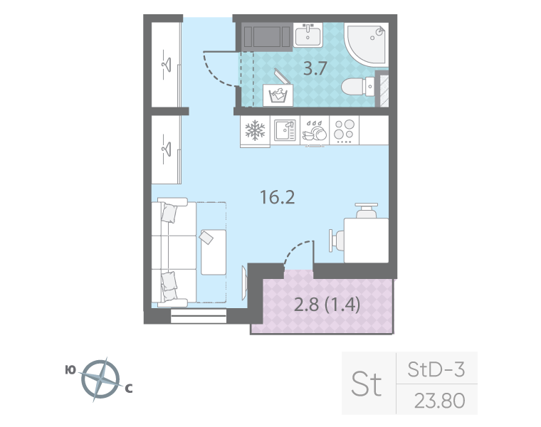 Студия 23,8 м²