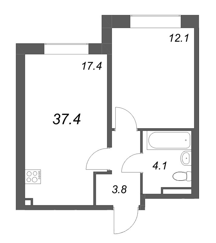 2 ккв (Евро) 37,4 м²